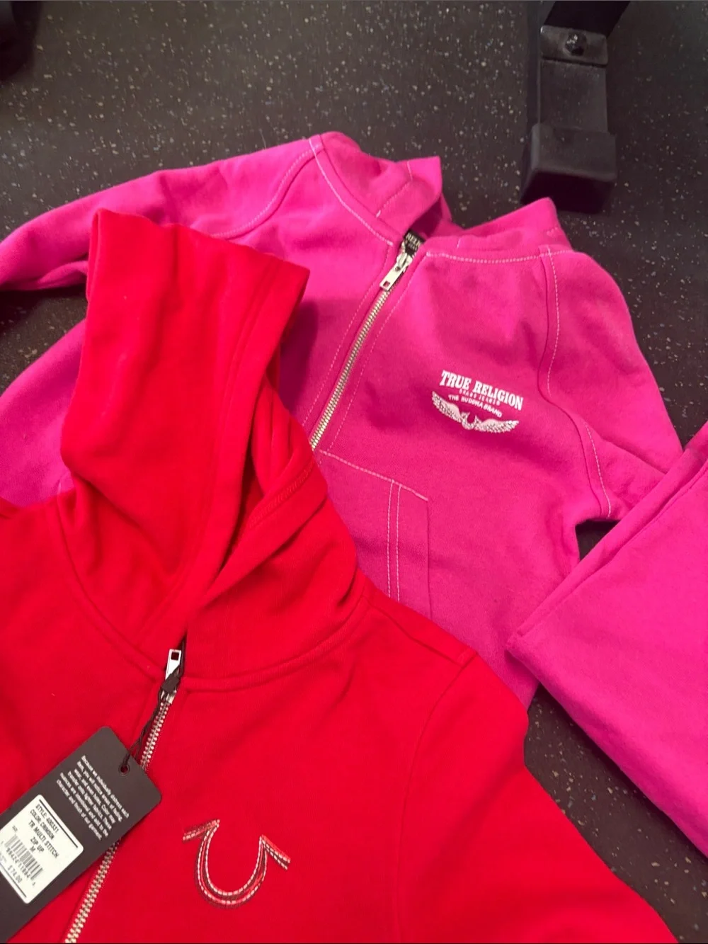 NWT Kids LOT True Religion Kids Girls Bright Pink Red Fleece Jacket & Sweatpant